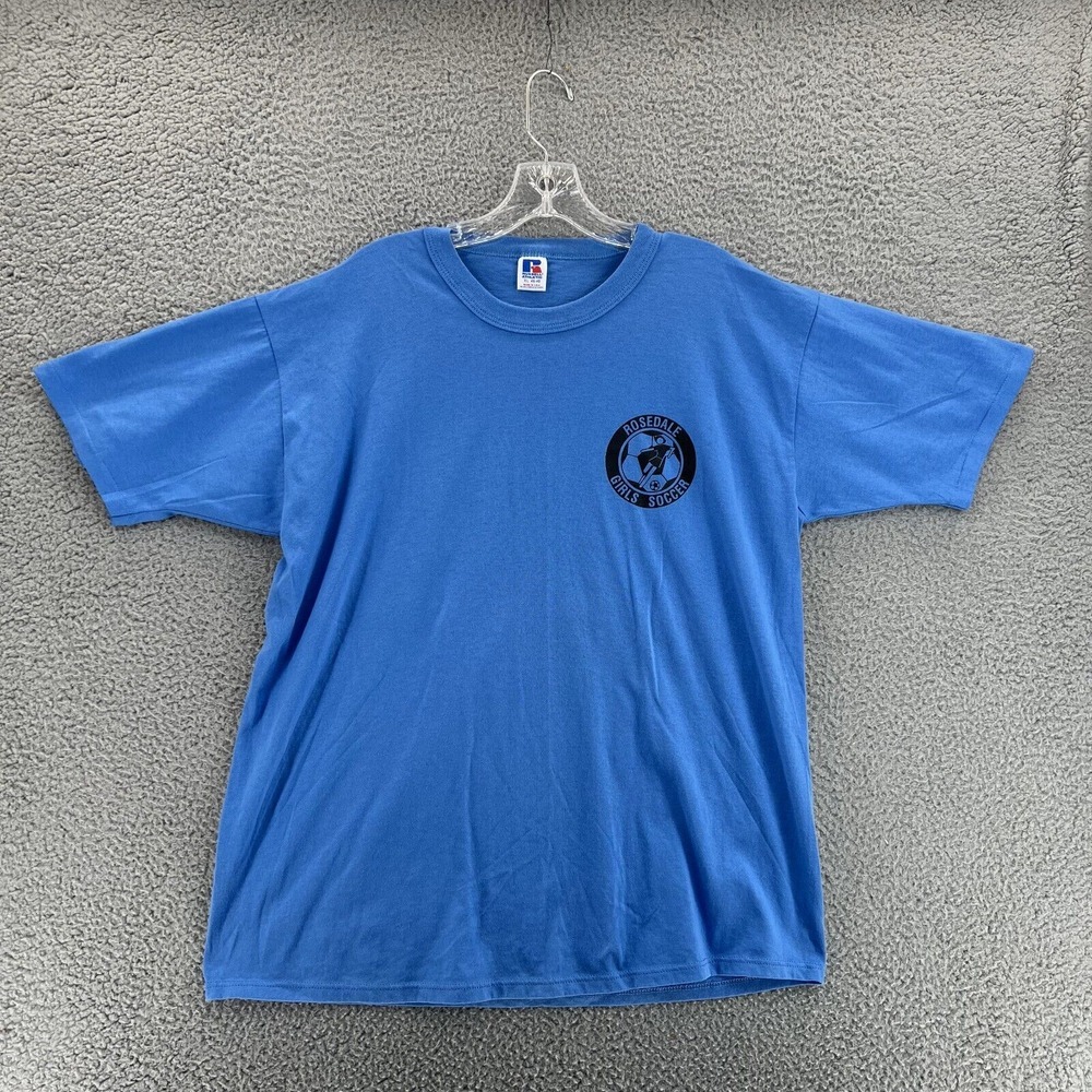 Vintage RUSSELL ATHLETIC T-Shirt Mens XL USA Rosedale Girls Soccer Single Stitch